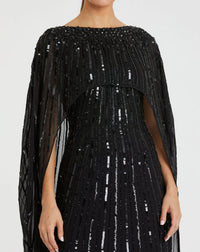 Embellished sequin column cape-effect evening gown - Champagne