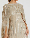 Embellished sequin column cape-effect evening gown - Champagne