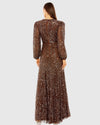 Mac Duggal Brown Sheer Long Sleeve Embellished Gown #93902 