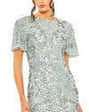 Mac Duggal Style #93932 Flutter sleeve high sequin high neck dress - Blue close up