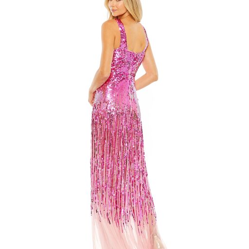 SEQUINED CROSS FRONT MESH DETAILED GOWN prom dress