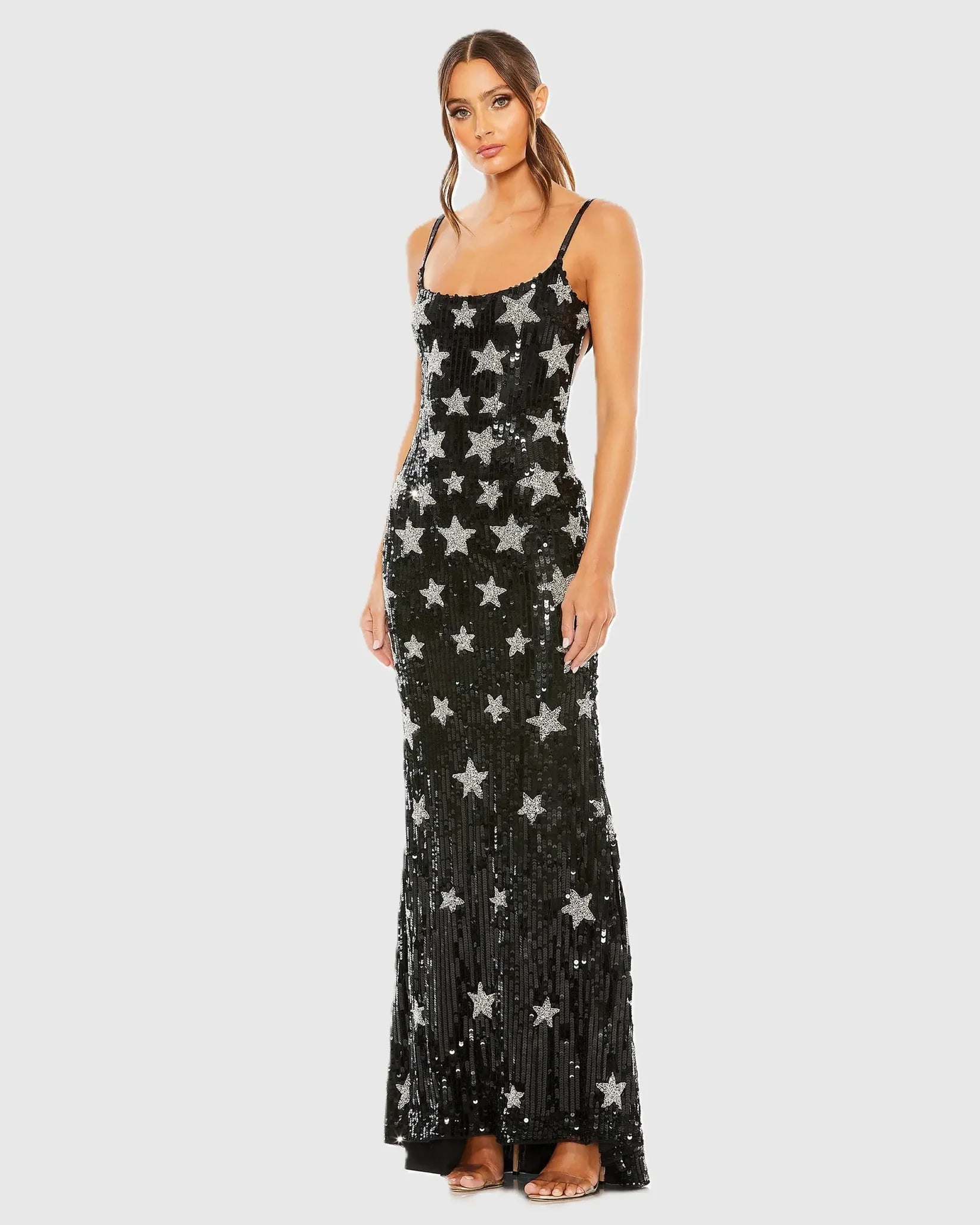 Mac Duggal Black Star Embellished Sleeveless Sequin Gown #93968