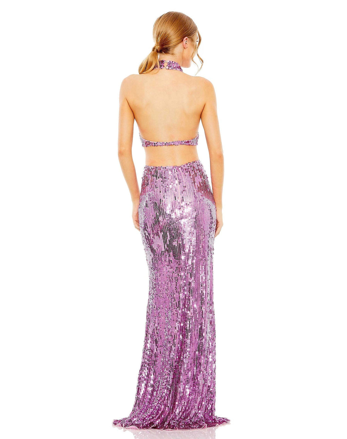 mac duggal OPEN BACK HIGH NECK SEQUIN GOWN orchid womens dresses back