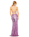 mac duggal OPEN BACK HIGH NECK SEQUIN GOWN orchid womens dresses back