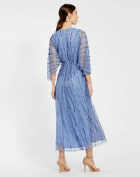 Mac Duggal 93995 Periwinkle beaded kimono V neck empire midi dress - Back view