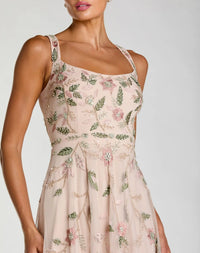 Mac Duggal Pink Ruffle Midi Dress with Floral Embroidery Porcelain #9402