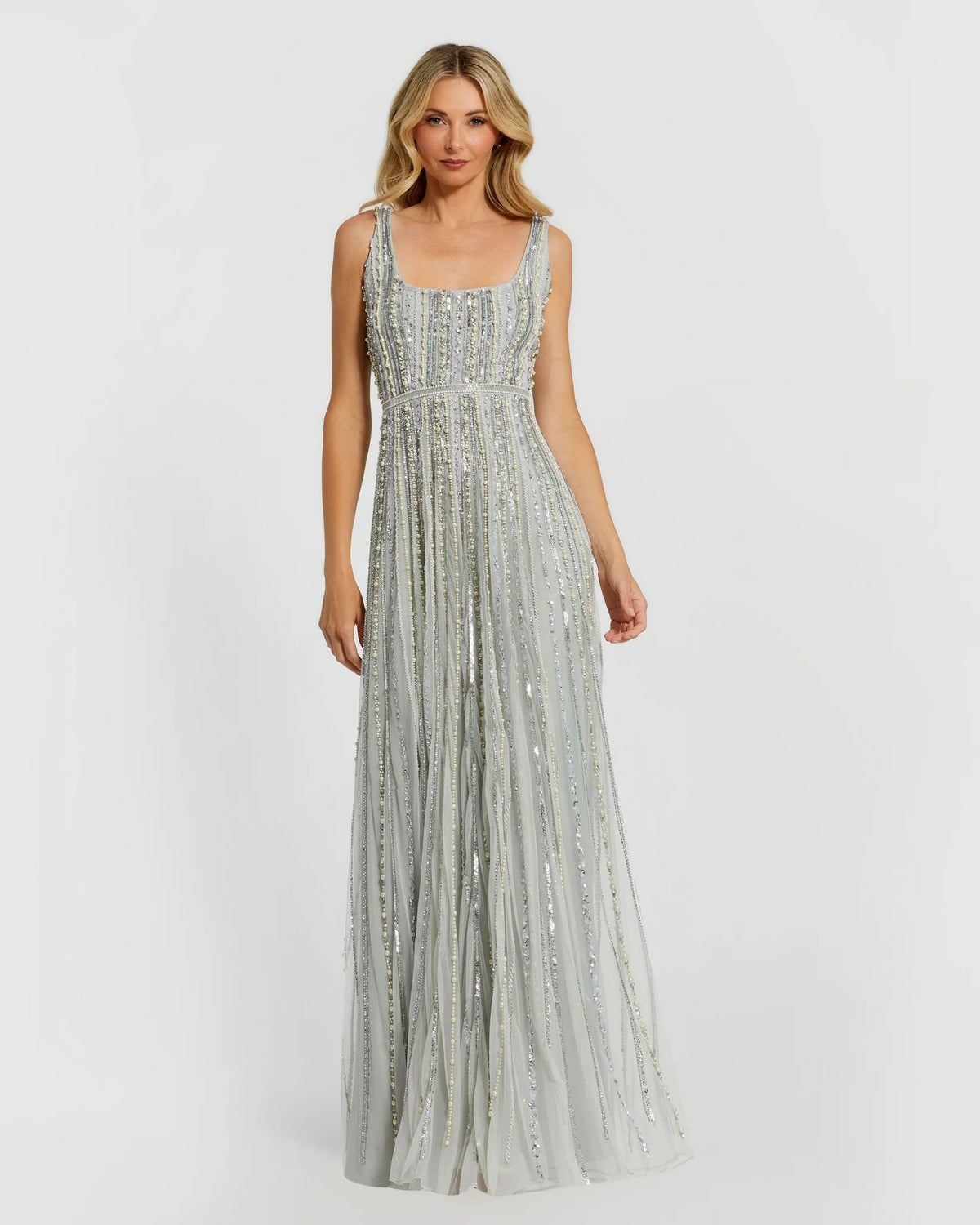 Mac Duggal Green Scoop Neck A-Line Gown With Striped Beading Powder Blue #94080 
