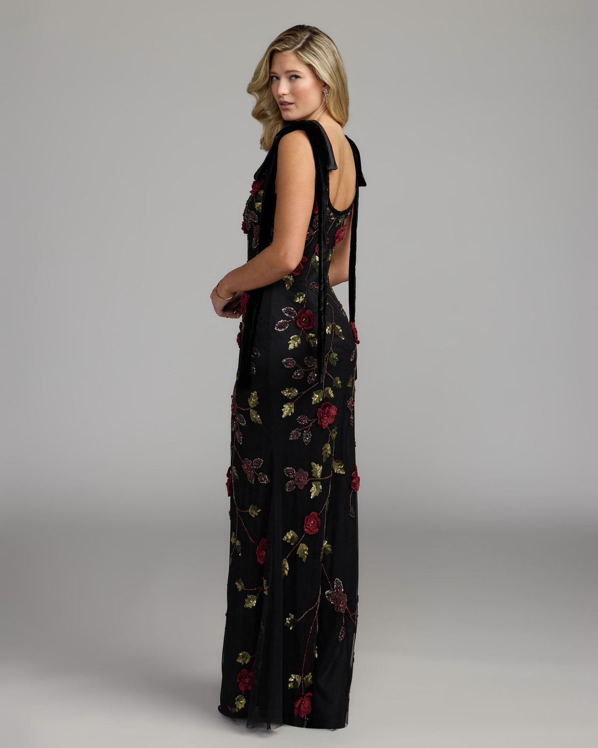 Mac Duggal #9411 black red gown scoop back