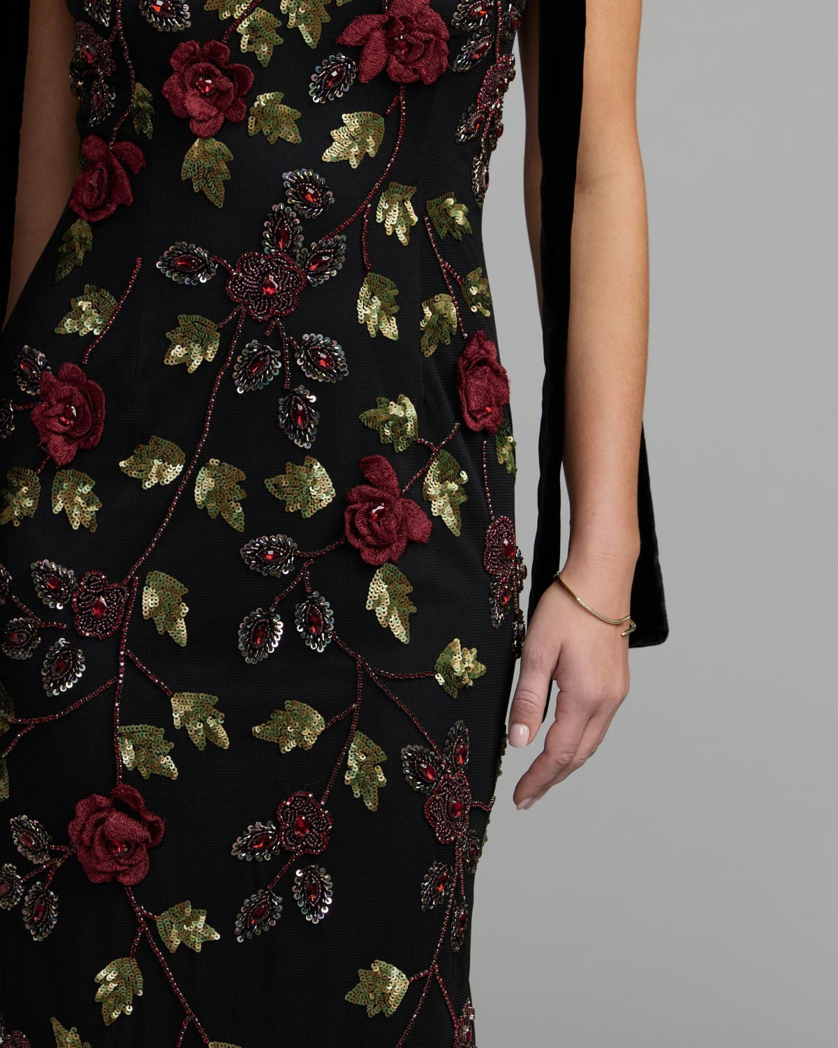 Mac Duggal #9411 velvet bow shoulder detail