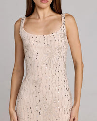 Mac Duggal Beaded Mesh Scoop Neck Fitted Gown With Bows Nude Blush 94129 