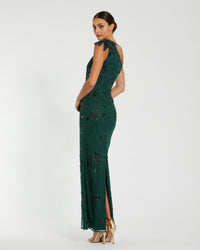 Mac Duggal #94139 deep green one shoulder gown back view
