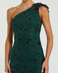 Mac Duggal #94139 deep green floral beadwork detail