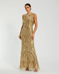Mac Duggal Gold High Neck Sleeveless Embellished Gown #94146 Gold
