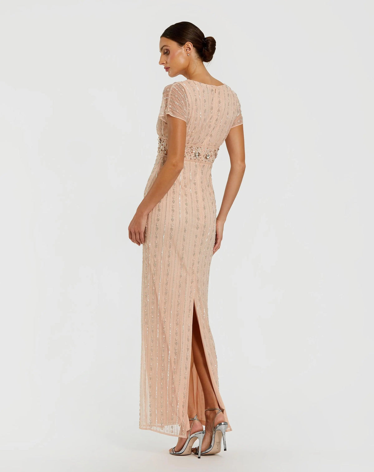 Mac Duggal Rose Pink Beaded Mesh Blouson Fitted Gown #94147