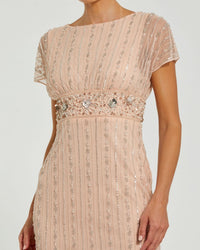 Mac Duggal Rose Pink Beaded Mesh Blouson Fitted Gown #94147