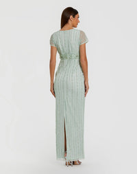 Mac Duggal Sage Beaded Mesh Blouson Fitted Gown #94147

