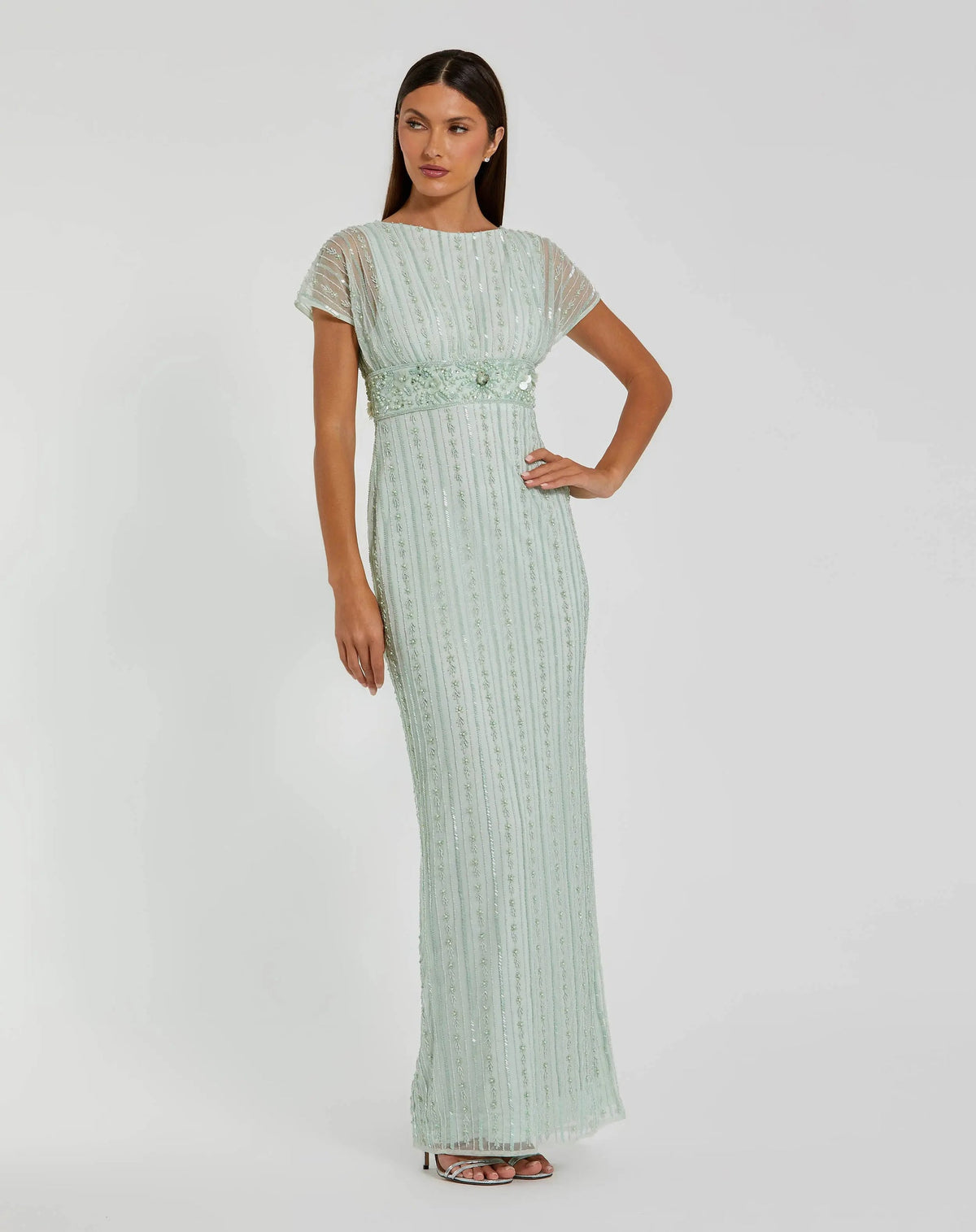 Mac Duggal Sage Beaded Mesh Blouson Fitted Gown #94147

