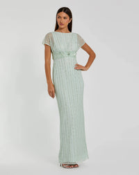 Mac Duggal Sage Beaded Mesh Blouson Fitted Gown #94147

