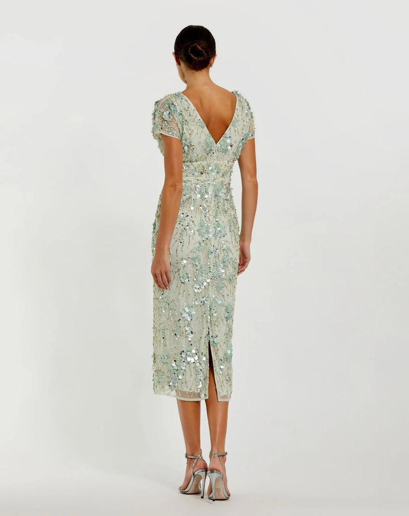 Embellished Cap Sleeve Cocktail Dress - Sage