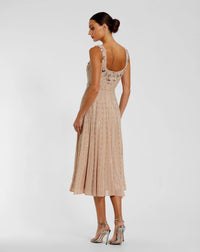 Pink Sleeveless Scoop Neck Embellished Midi Dress - Back