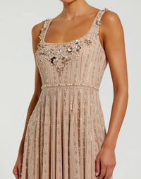Pink Sleeveless Scoop Neck Embellished Midi Dress - Close Up