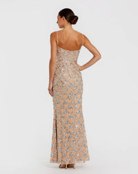 Nude Sleeveless Rhinestone Embellished Gown - Back