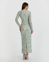 Mac Duggal #94194 jade high neck long sleeve embellished dress - back view