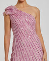 One Shoulder Beaded Mesh Dress With Flower - Orchid