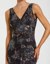 Mac Duggal #94260 Black Multi embellished floral sleeveless V-back gown