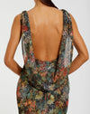 Multicolor Floral Embellished Column Gown - Charcoal