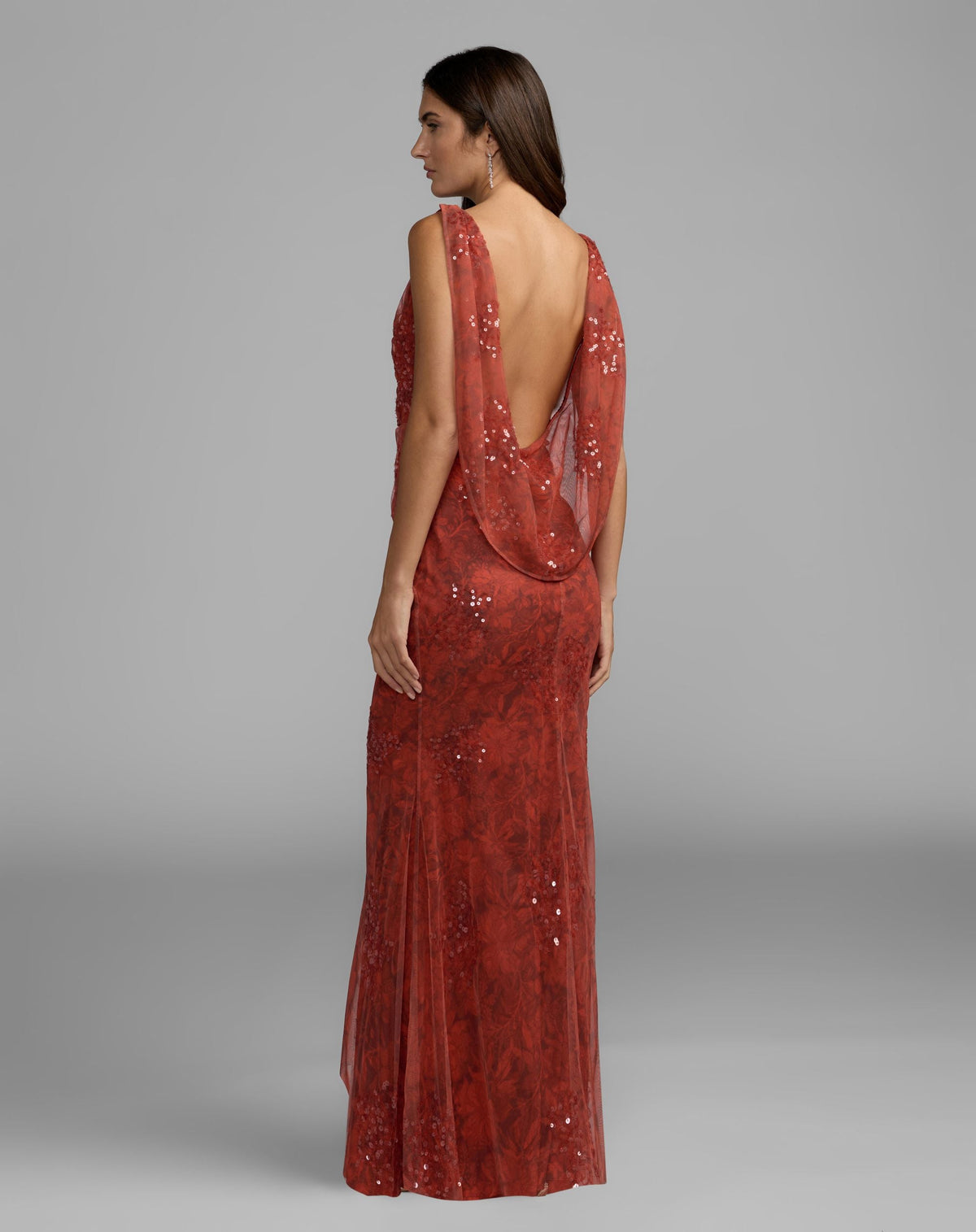 Mac Duggal #94263 red floral embellished sleeveless column gown back view
