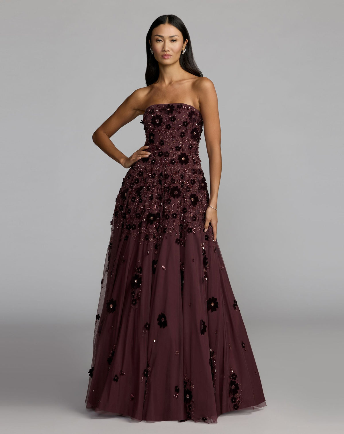 Mac Duggal #94271 amethyst floral embellished strapless ball gown