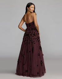Mac Duggal #94271 amethyst floral embellished strapless ball gown back view
