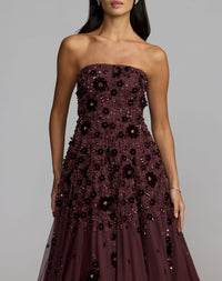 Mac Duggal #94271 amethyst floral embellished strapless ball gown close-up
