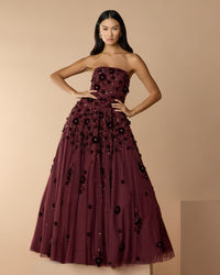 Mac Duggal #94271 amethyst floral embellished strapless ball gown lifestyle