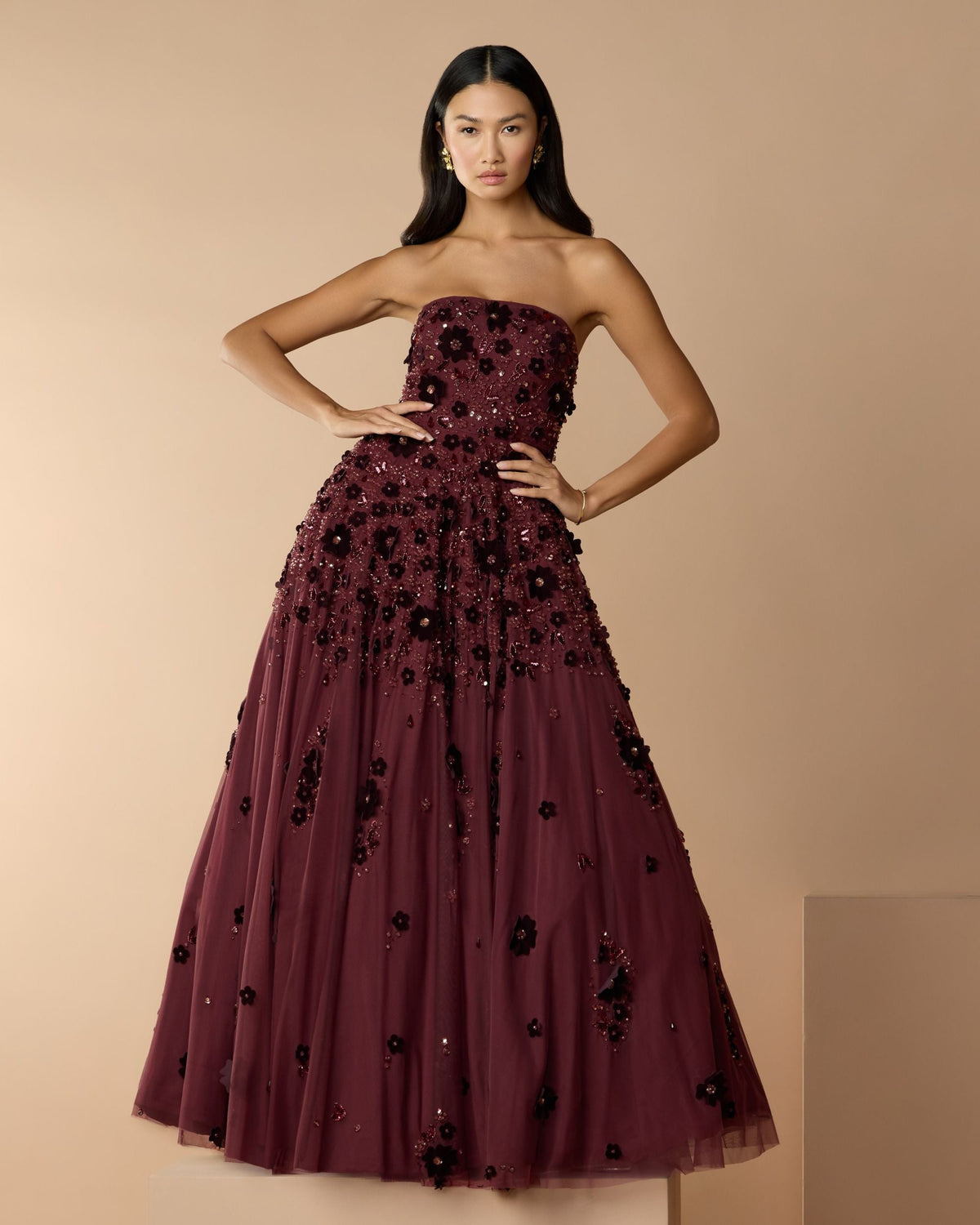 Mac Duggal #94271 amethyst floral embellished strapless ball gown lifestyle