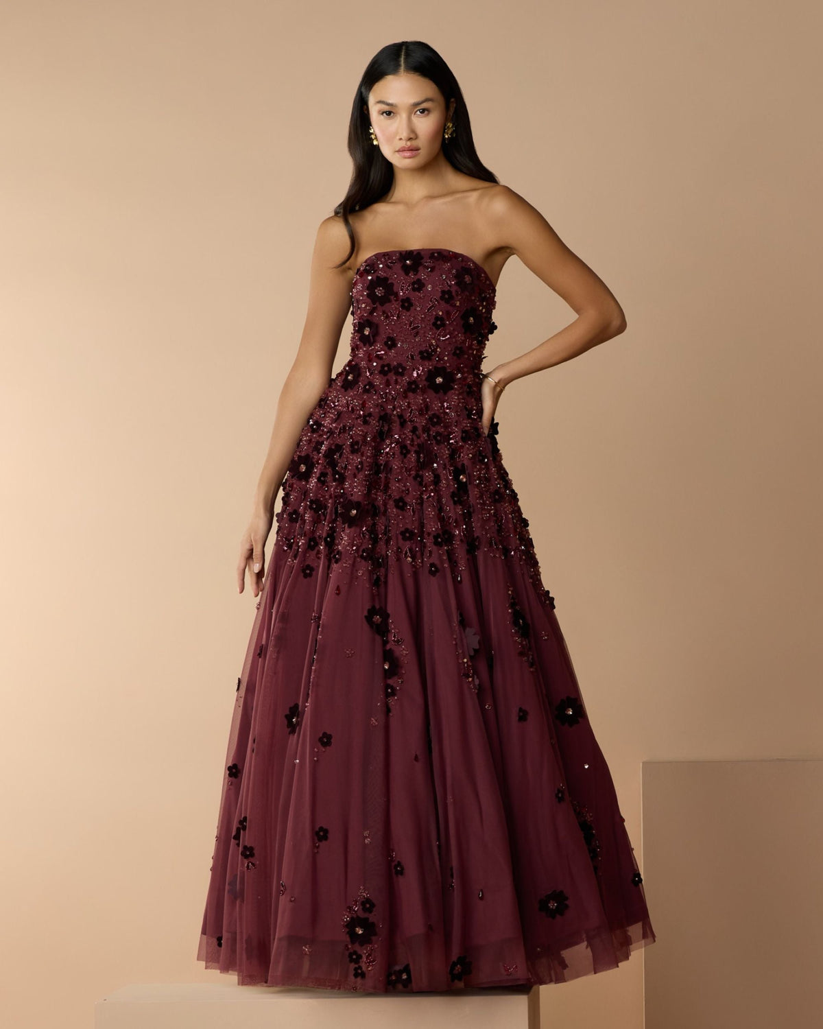 Mac Duggal #94271 amethyst floral embellished strapless ball gown lifestyle