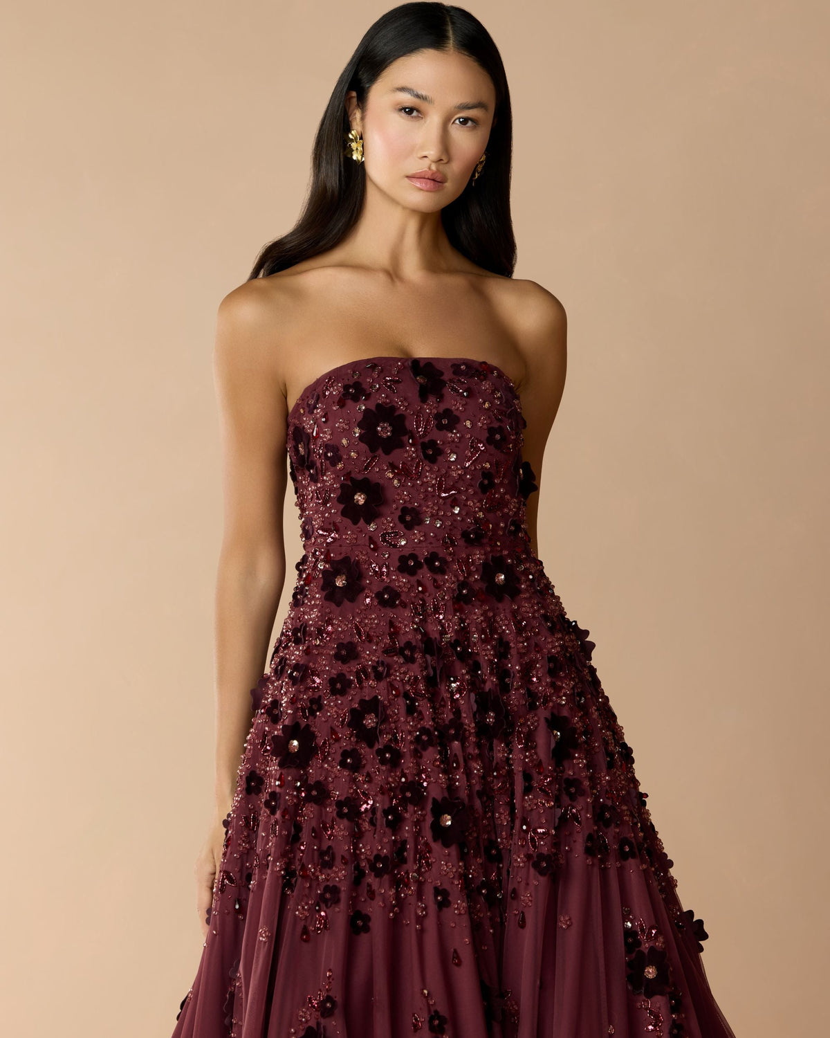 Mac Duggal #94271 amethyst floral embellished strapless ball gown lifestyle