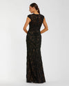 Embellished Lace Cap Sleeve Evening Gown - Black