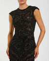 Embellished Lace Cap Sleeve Evening Gown - Black