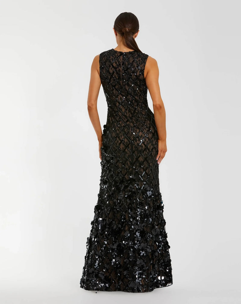 Embellished Sleeveless Mermaid Gown - Black