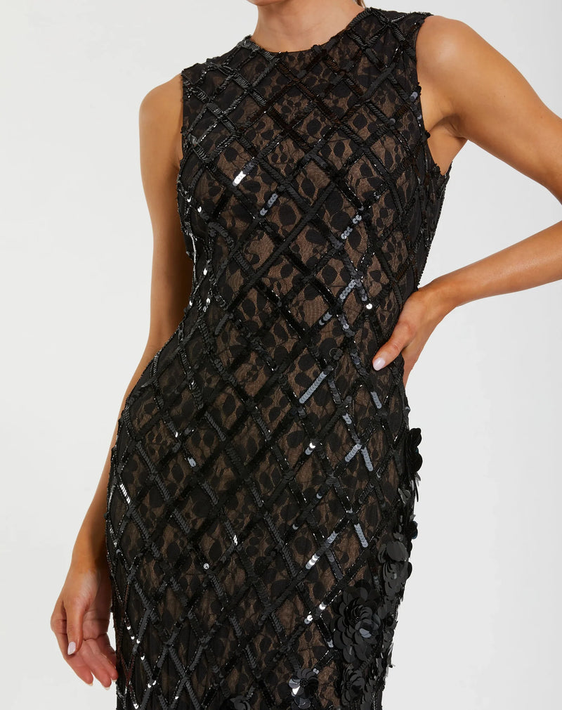 Embellished Sleeveless Mermaid Gown - Black