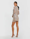 Mac Duggal Silver Long Sleeve Embellished Mini Dress with Velvet Flower #94284