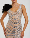 Mac Duggal Silver Nude Sequin Cowl Midi Dress with Velvet Flower Silver Nude #94285