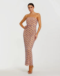 Mac Duggal Beige and Purple Beaded Strapless Column Dress #94293