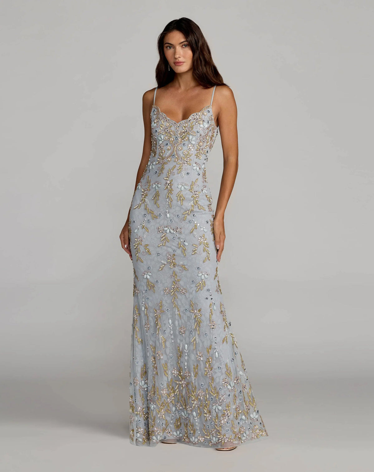 Mac Duggal Embellished Lace Sleeveless Gown #94311 Powder Blue