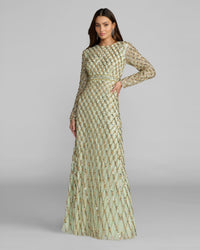 Long Sleeve High Neck Embellished Gown