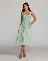 Mac Duggal Green Beaded Sleeveless Scoop Neck Midi Dress #94334