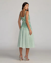 Mac Duggal Green Beaded Sleeveless Scoop Neck Midi Dress #94334