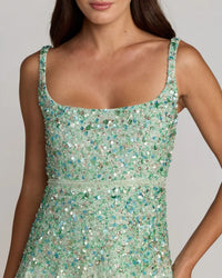 Mac Duggal Green Beaded Sleeveless Scoop Neck Midi Dress #94334